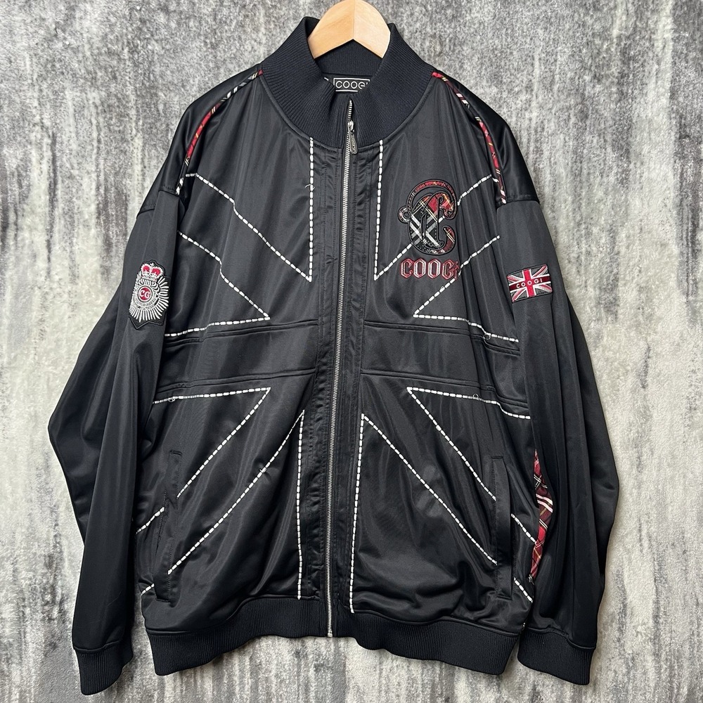 Y2K Coogi Jacket Men's 3XL Embroidered Black British Track Plaid Spellout Grunge